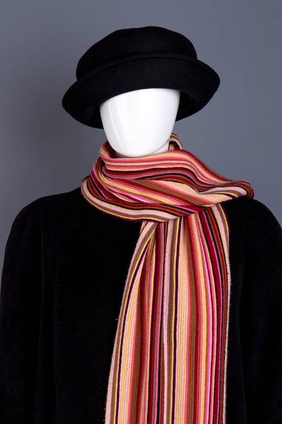 Dark black winter clothing and scarf. - Photo, Image
