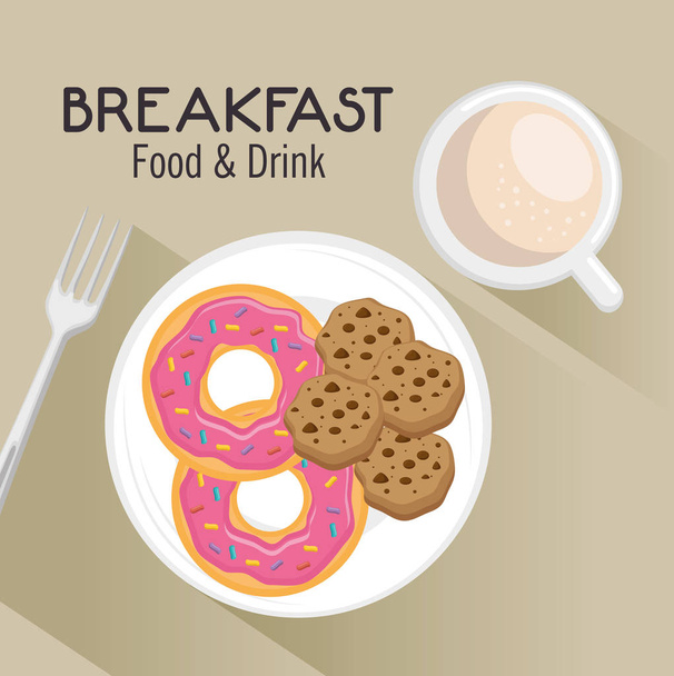 πρωινό έννοια με τρόφιμα και ποτά - Διάνυσμα, εικόνα