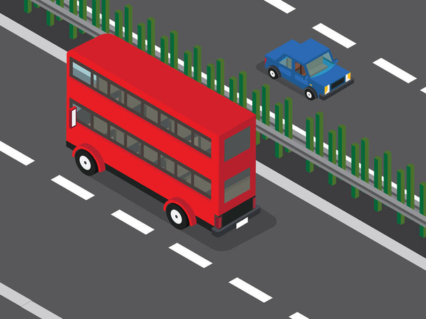 高速道路、ベクトル図で赤い 2 階建てバス - ベクター画像