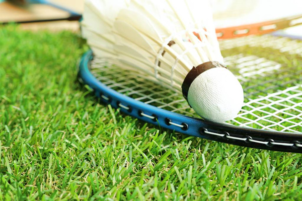 Shuttlecocks with badminton racket - Photo, Image