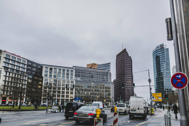Berlin, Deutschland - March 1, 2015: View of Berlin city center with modern buildings at cloudy, rainy day - Photo, image