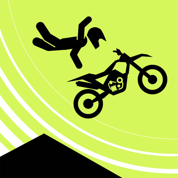 Pictogram van een persoon rijden motorfiets op extreme weg. - Vector, afbeelding