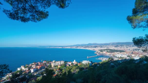 Timelapse van zonnige mooi stad panorama. Frankrijk. Côte d'Azur. - Video