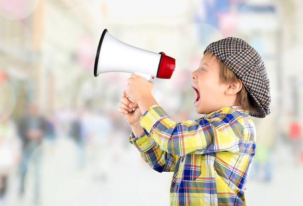 Little boy using megaphone shouting - Fotografie, Obrázek