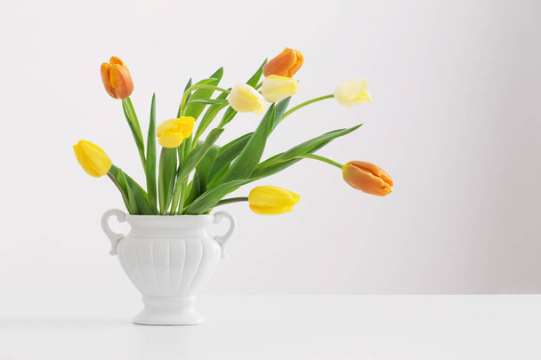 yellow tulips on white background - Photo, image