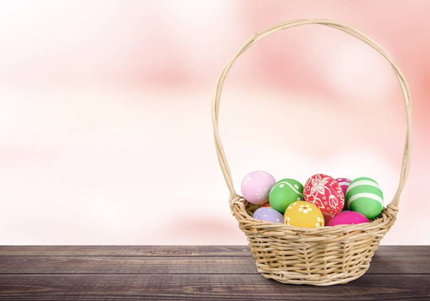 Basket with colorful eggs isolated on  background - Foto, Imagem