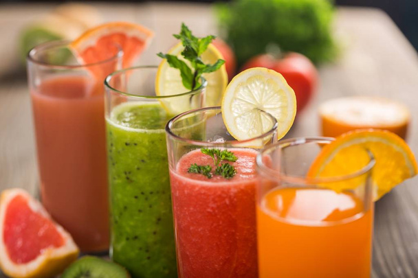 close-up of fresh tasty juice in glasses - Foto, immagini