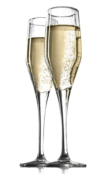 taças de flauta de champanhe no fundo branco
 - Foto, Imagem
