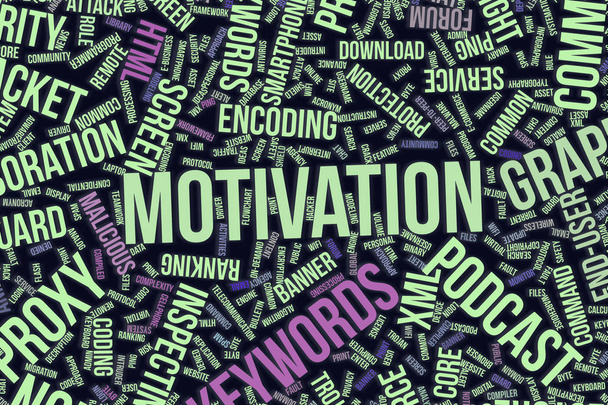 Motivación, palabra conceptual nube para negocios, tecnología de la información
 - Foto, imagen