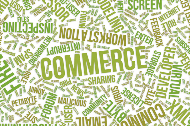 Comercio, palabra conceptual nube para negocios, tecnología de la información
 - Foto, Imagen
