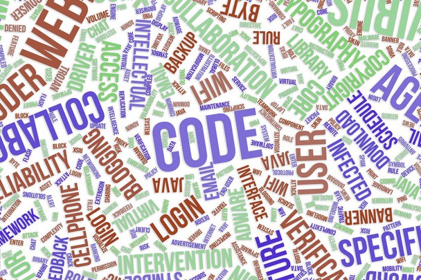 Código, palabra conceptual nube para negocios, tecnología de la información
 - Foto, Imagen