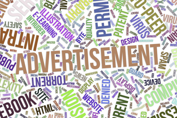 Διαφήμιση, εννοιολογική λέξη cloud για επιχειρήσεις, πληροφορίες τ - Φωτογραφία, εικόνα