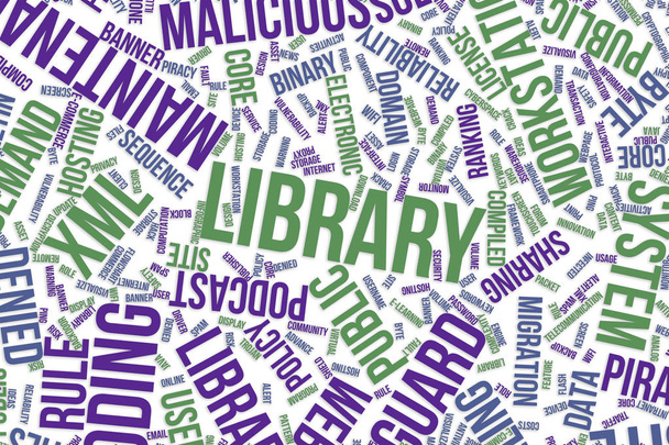 Библиотека, концептуальное слово "облако" для бизнеса, информационные технологии
 - Фото, изображение