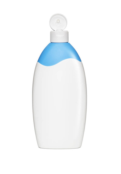 Cosmética blanca en blanco, champú o botella de gel
 - Foto, imagen