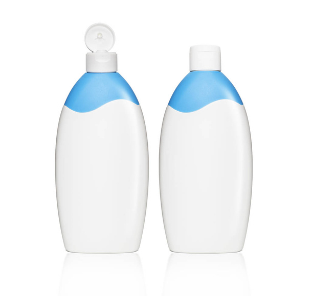 Plastic cosmetics, shampoo or gel bottle, closed and open - Foto, imagen
