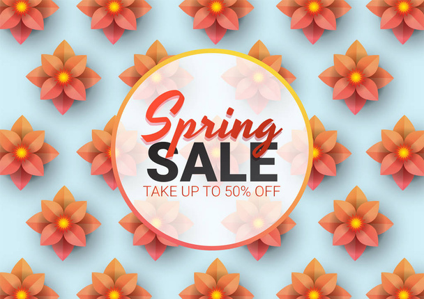 Spring sale floral advertizing poster, board. Banner with paper flowers. Vector illustration - Vector, Imagen
