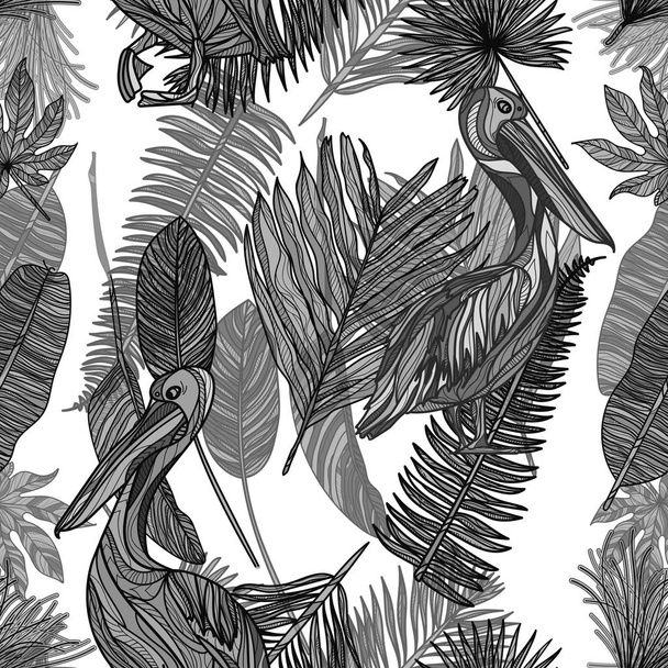 Seamless tropical mochrome pattern. - Vector, afbeelding