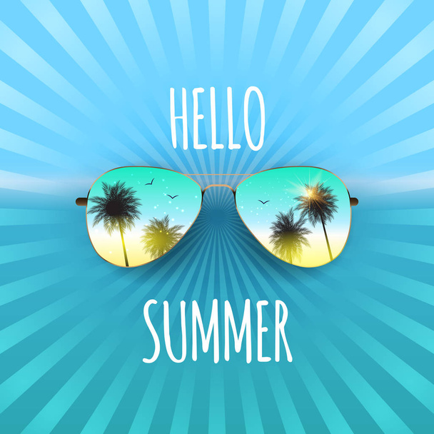 Hallo zomer achtergrond met glas en Palm. Vectorillustratie - Vector, afbeelding