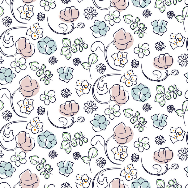Hand drawn flower seamless pattern. - Vector, imagen