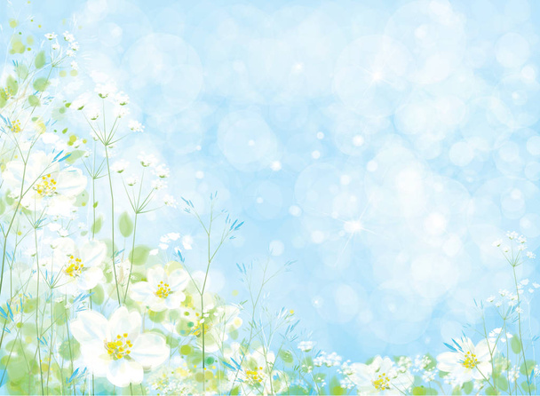 fleurs blanches et plantes vertes sur fond bleu bokeh
 - Vecteur, image