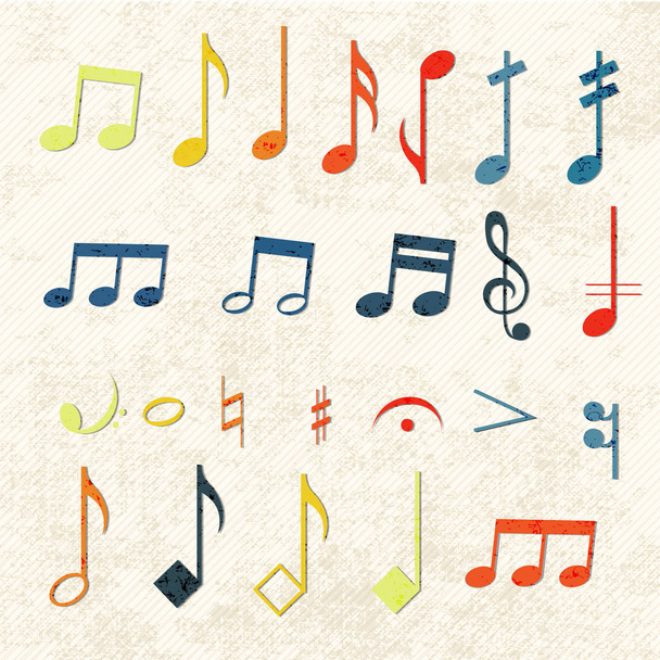 Красочный набор иконок для музыкальных нот
 - Вектор,изображение