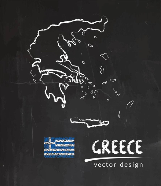 Greece map, vector drawing on blackboard - Vector, Image
