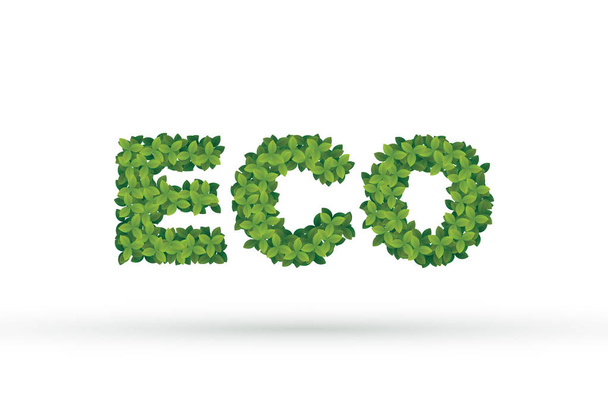Vector illustration, realistic foliage in a shape of word Eco. - Vector, Imagen
