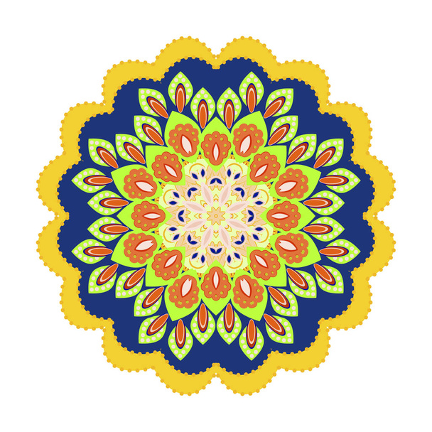 Mandala ornamentation design. Outline flower decorative illustration in warm yellow tones Asian traditional mehandi style decor. - Vetor, Imagem