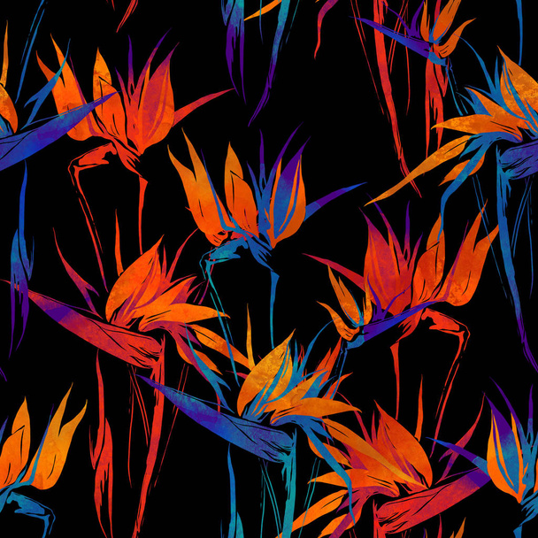 jälkiä strelitzia kukkia sekoita toista saumaton kuvio. vesiväri ja digitaalinen käsin piirretty kuva. sekamedian taideteos
 - Valokuva, kuva