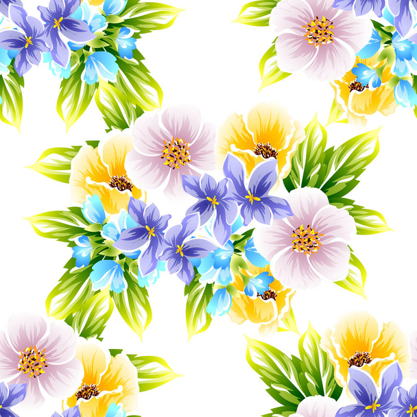 Seamless vintage style pattern of beautiful flowers - Vektör, Görsel