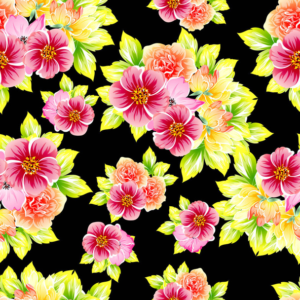 Seamless vintage style pattern of beautiful flowers - Vektori, kuva