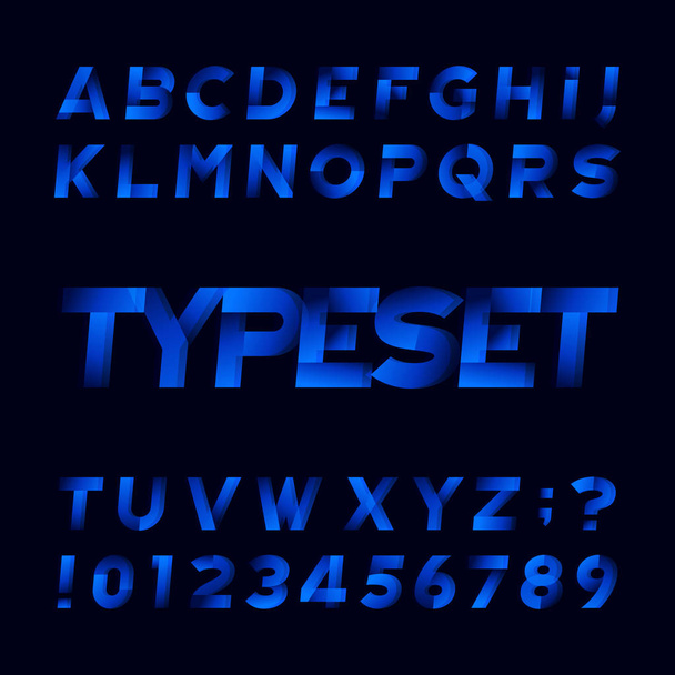 Abstract alphabet font. Oblique type letters and numbers. Black background. Stock vector typeface for your design. - Διάνυσμα, εικόνα