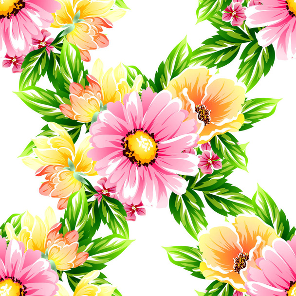Seamless vintage style pattern of beautiful flowers - Vector, Imagen