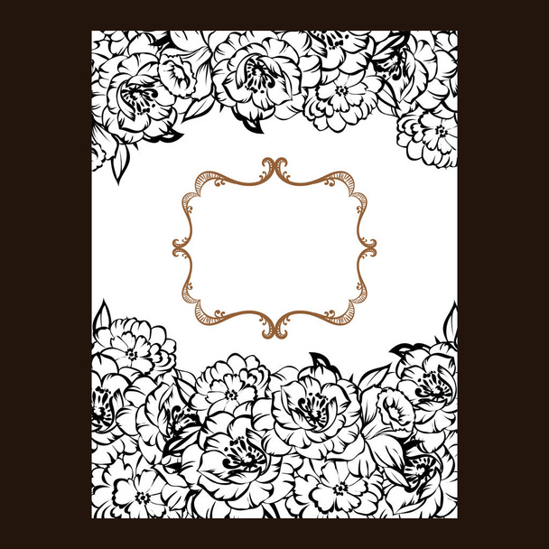 Vintage style ornate flower wedding card. Floral elements in contour - Wektor, obraz