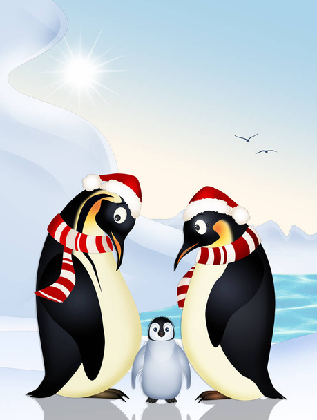 family of penguins at Christmas - Foto, Imagem
