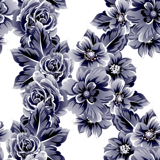 Seamless vintage style flower pattern. Floral elements on white. - Vector, Imagen