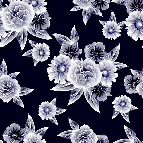 Seamless vintage style pattern of beautiful flowers - Vektori, kuva