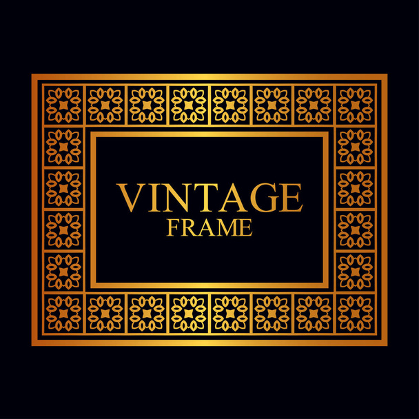 Marco de borde dorado vintage con patrón ornamental retro. Plantilla para diseño. Ilustración vectorial
 - Vector, Imagen