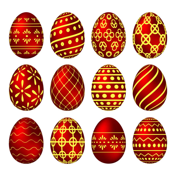 A set of red Easter eggs with patterns - Vetor, Imagem