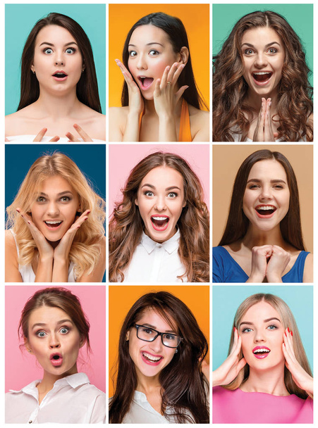 collage of photos of attractive smiling happy women - Photo, Image