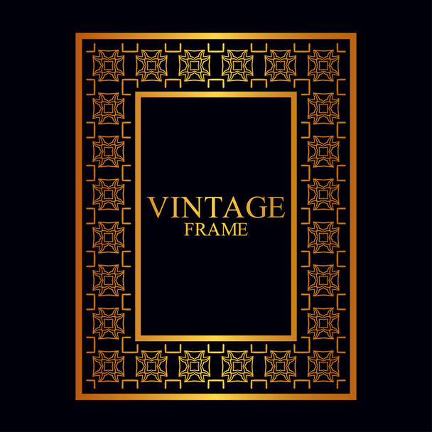 Vintage golden border frame with retro ornamental pattern. Template for design. Vector illustration - Vector, Image