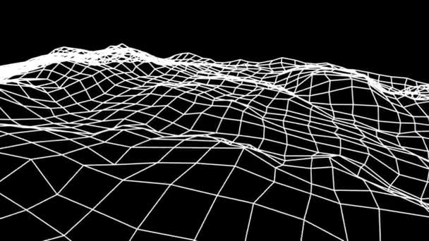 Retro siber kılavuz net poligonal tel kafes dağlık manzara sorunsuz döngü çizim hareket grafik animasyon arka plan yeni kalite vintage tarzı serin güzel güzel 4k video görüntüleri - Video, Çekim