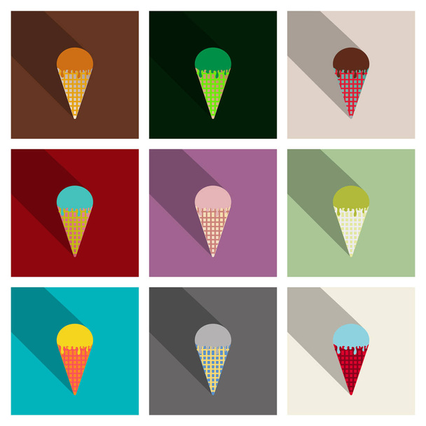 Set of Ice cream in waffle cone vector icon. - Vector, Image