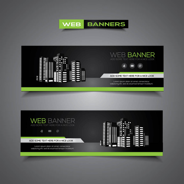 Banner or header for website or print use, abstract design with skyscrapers and catchy green and black colors - Vector, Imagen