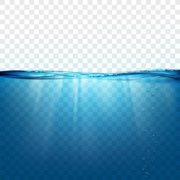 Superfície de onda de água sobre um fundo transparente. Raios solares e bolhas de ar debaixo de água. Ilustração do vetor
. - Vetor, Imagem