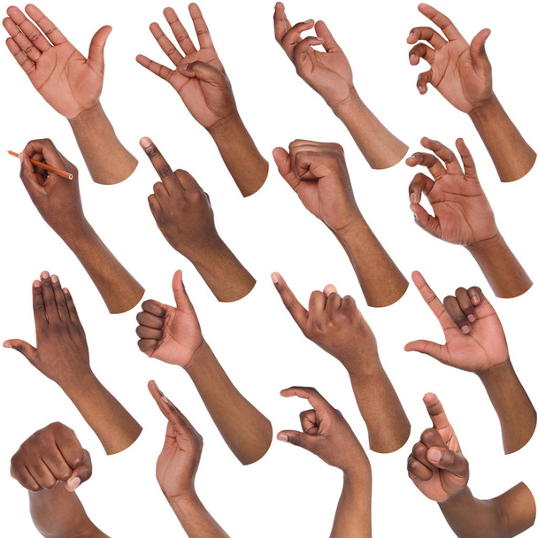 Conjunto de manos masculinas negras mostrando símbolos
 - Foto, Imagen