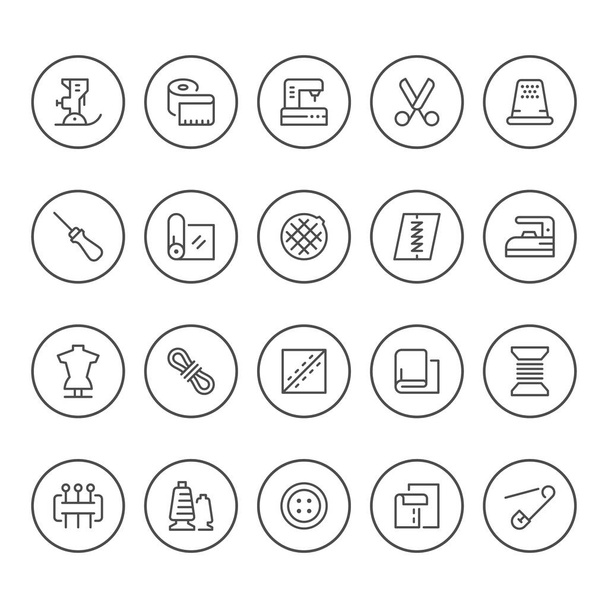 Set ronde lijn iconen van naaien - Vector, afbeelding