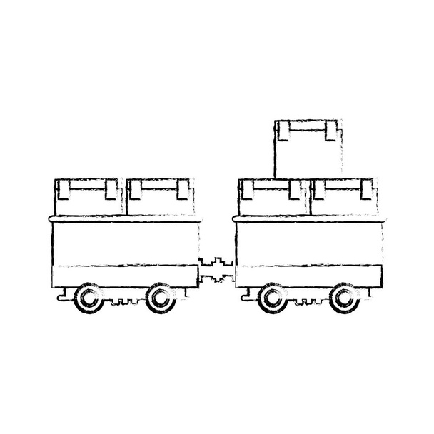 tren de carga con cajas de cartón vista lateral contenedor
 - Vector, imagen