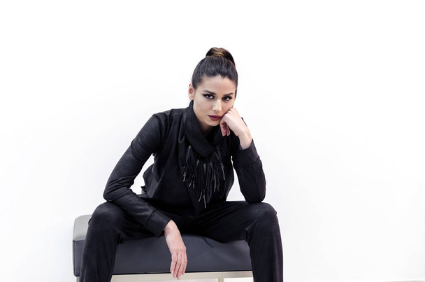 artistic portrait of fashion woman with new and modern clothes design - Fotografie, Obrázek