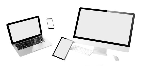 που φέρουν συσκευές με άσπρο οθόνες που απομονώνονται σε λευκό φόντο, 3d rendering - Φωτογραφία, εικόνα